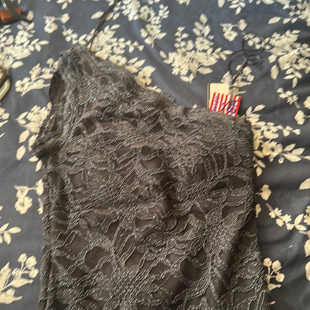 Grey lace dress one shoulder